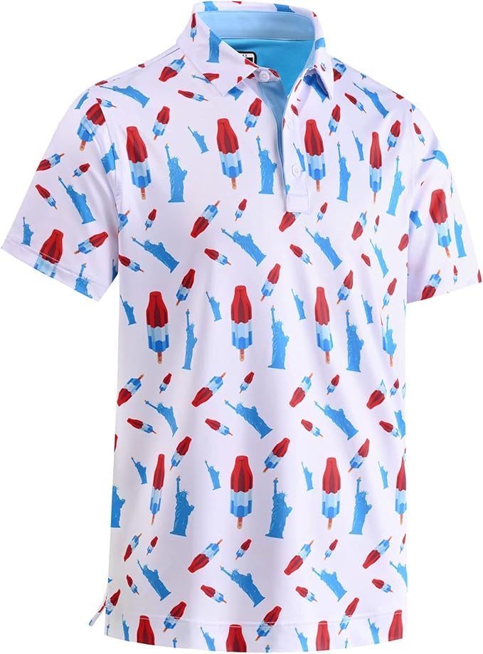 DEOLAX Mens Polo Shirts Fashion Print Mens Golf Shirt Dry Fit Mens Golf Polo Short Sleeve Quick Dry Funny Golf Shirt for Men IronWave Fitness