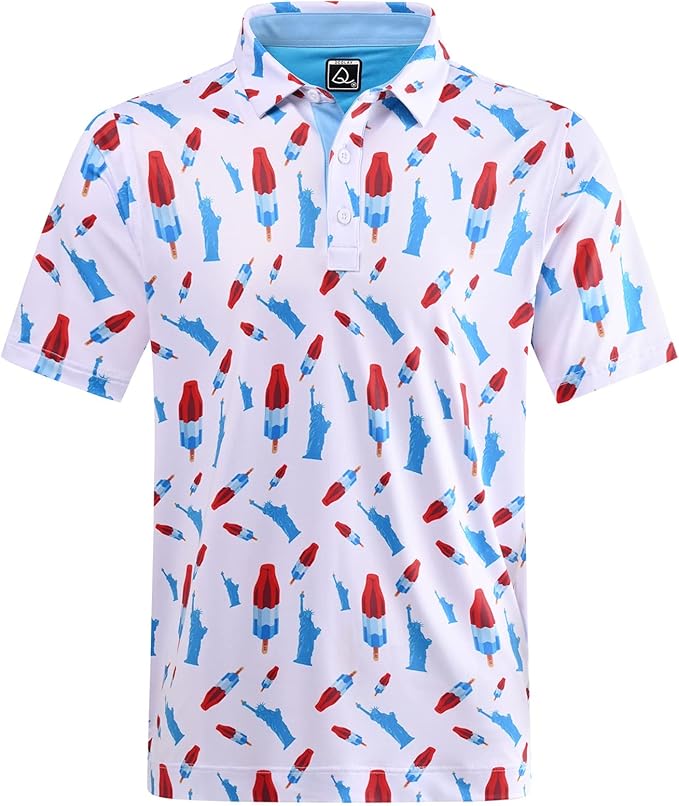 DEOLAX Mens Polo Shirts Fashion Print Mens Golf Shirt Dry Fit Mens Golf Polo Short Sleeve Quick Dry Funny Golf Shirt for Men IronWave Fitness