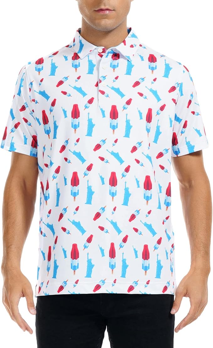 DEOLAX Mens Polo Shirts Fashion Print Mens Golf Shirt Dry Fit Mens Golf Polo Short Sleeve Quick Dry Funny Golf Shirt for Men IronWave Fitness