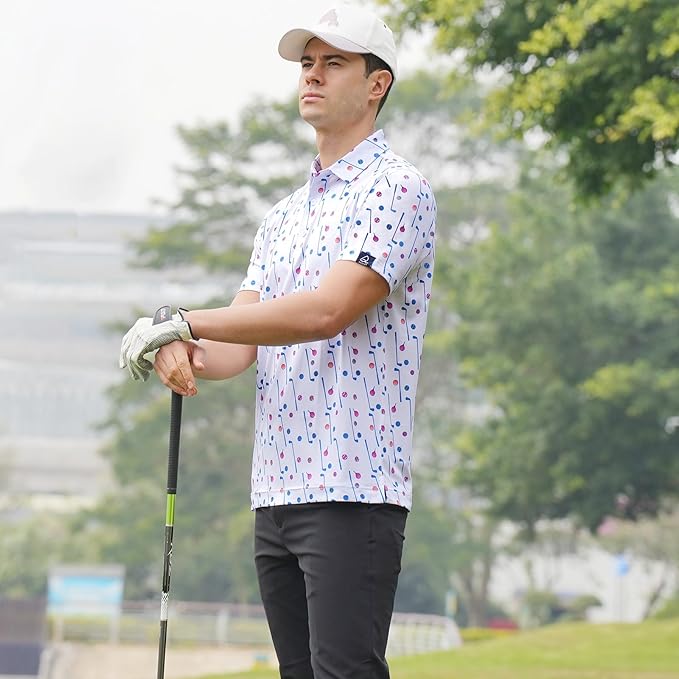 DEOLAX Mens Polo Shirts Fashion Print Mens Golf Shirt Dry Fit Mens Golf Polo Short Sleeve Quick Dry Funny Golf Shirt for Men IronWave Fitness