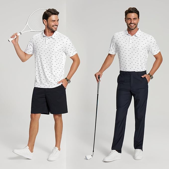 Golf Shirts for Men - Moisture Wicking Short Sleeve Performance Sport Casual Striped Collared Mens Polo Shirt IronWave Fitness