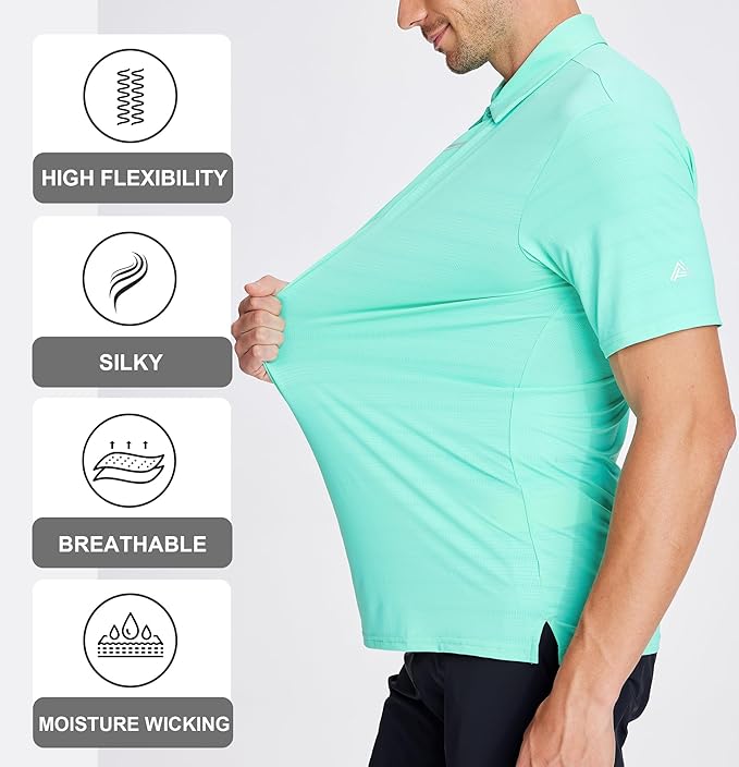 Esabel.C Jacquard Golf Shirts for Men Moisture Wicking Short Sleeve Performance Dry Fit Active Mens Polo Shirts IronWave Fitness