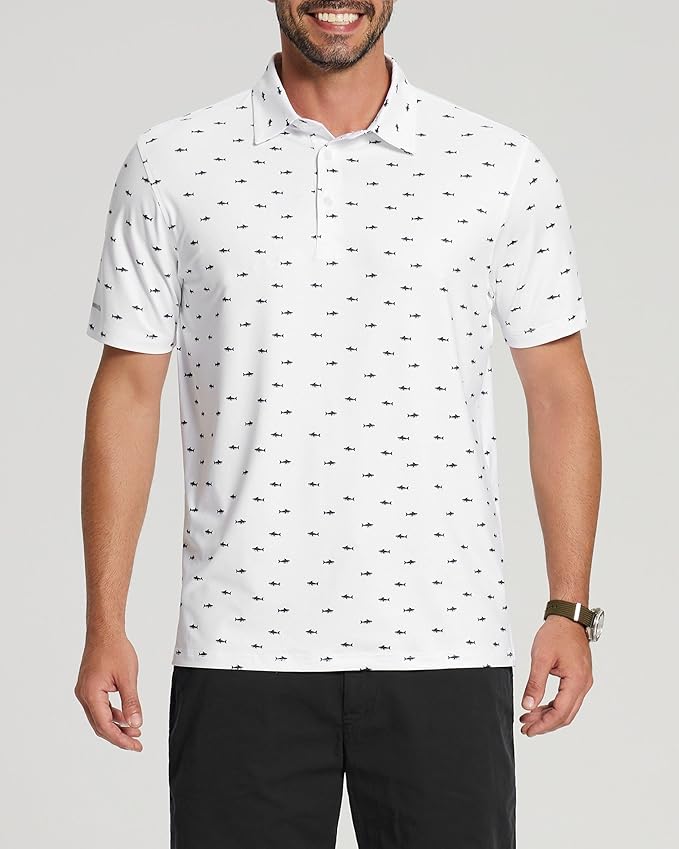 Golf Shirts for Men - Moisture Wicking Short Sleeve Performance Sport Casual Striped Collared Mens Polo Shirt IronWave Fitness