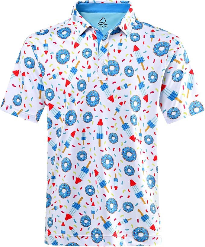 DEOLAX Mens Polo Shirts Fashion Print Mens Golf Shirt Dry Fit Mens Golf Polo Short Sleeve Quick Dry Funny Golf Shirt for Men IronWave Fitness