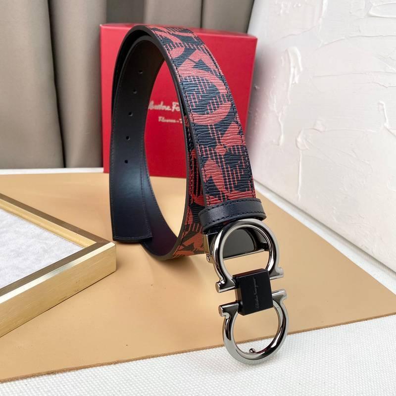 Salvatore Ferragamo Adjustable & Reversible Logo All Over Men Belt 'Red/Black' Banlieue91