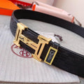 Hermès Men's Black Leather Belt with Iconic 'H' Gold Buckle - Timeless Luxury Accessory Banlieue91