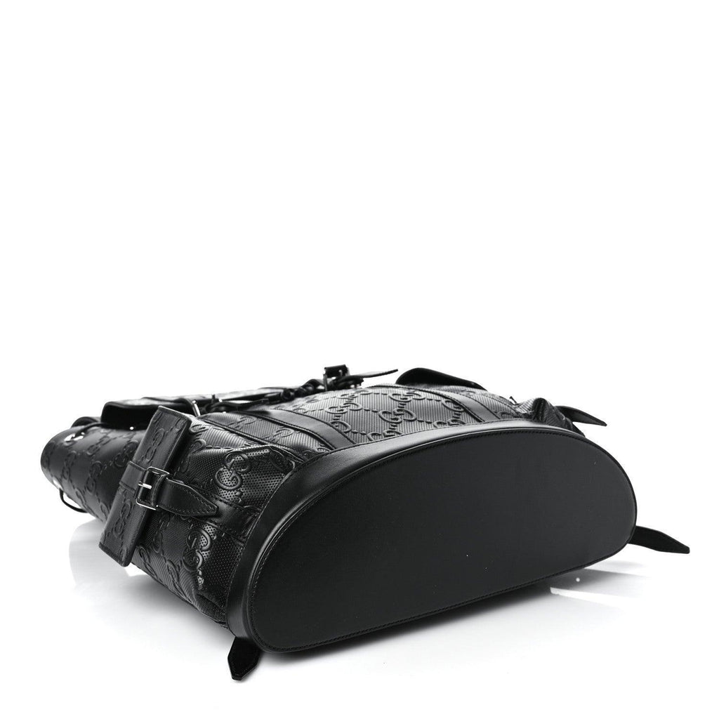Gucci Calfskin GG Tennis Embossed Double Buckle Backpack Black Banlieue91