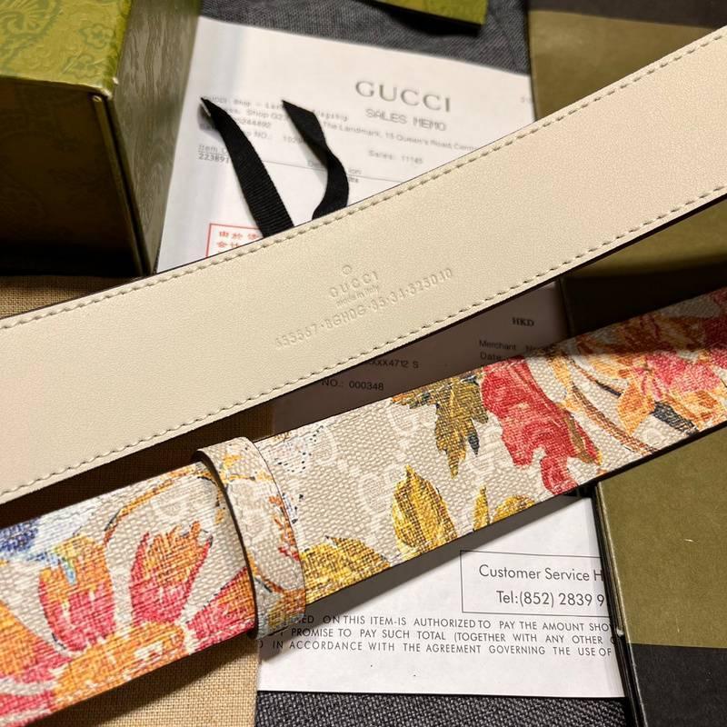 Gucci Guccissima Leather Floral Print Double Gold G Buckle Woman Belt 'Multicolor' Banlieue91