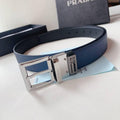 Prada Leather Reversible Belt With Triple Buckles 'Black/Blue' Banlieue91