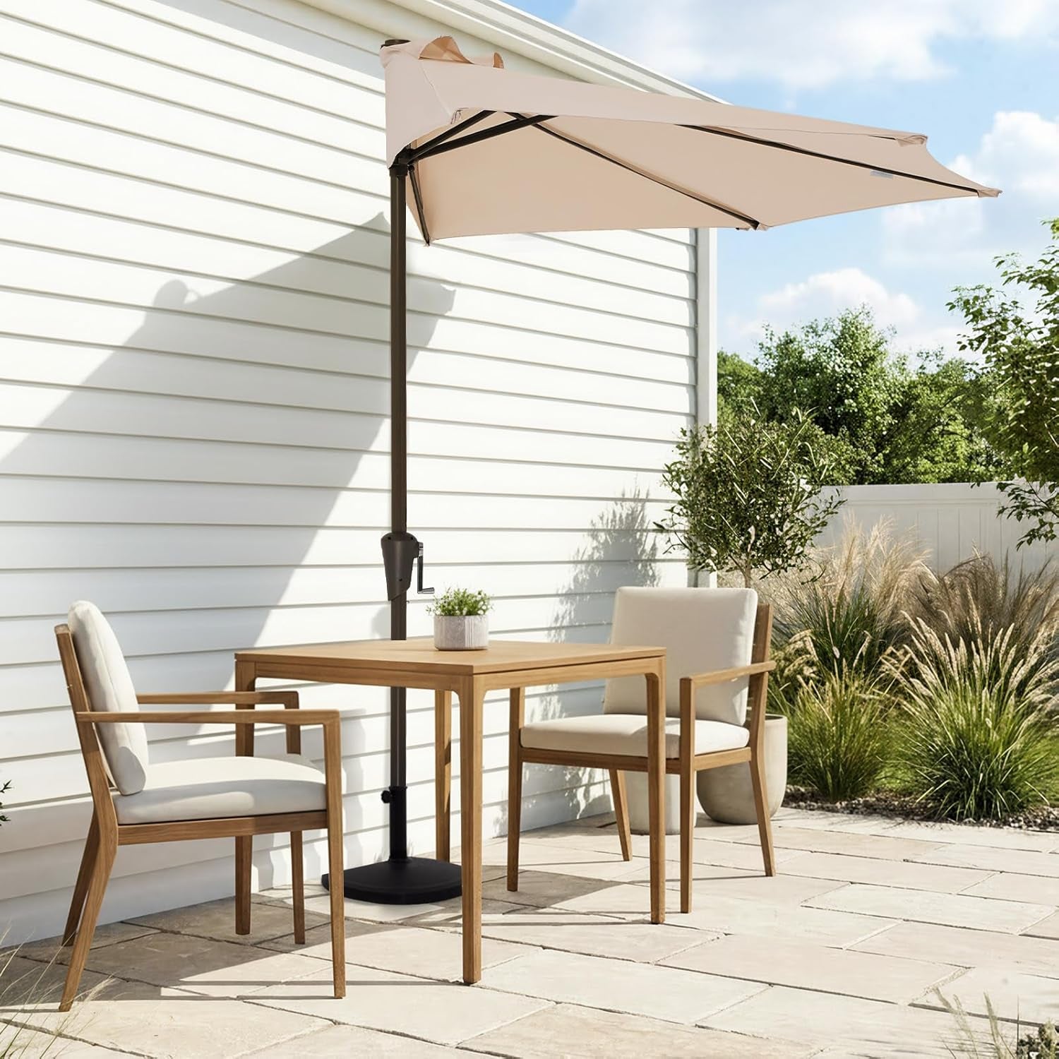 9Ft Beige Outdoor Patio Umbrella UV Protection Coated System