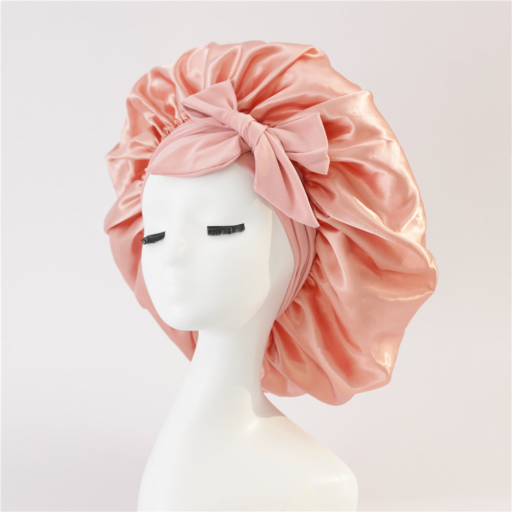 Elastic ribbon bow color Ding round hat solid color night cap wide-brimmed beauty hairdressing head scarf hat V.I.P Digital Presence