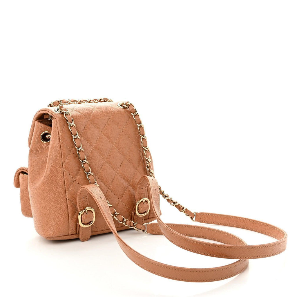 Chanel Shiny Caviar Quilted Small Duma Pockets Drawstring Backpack