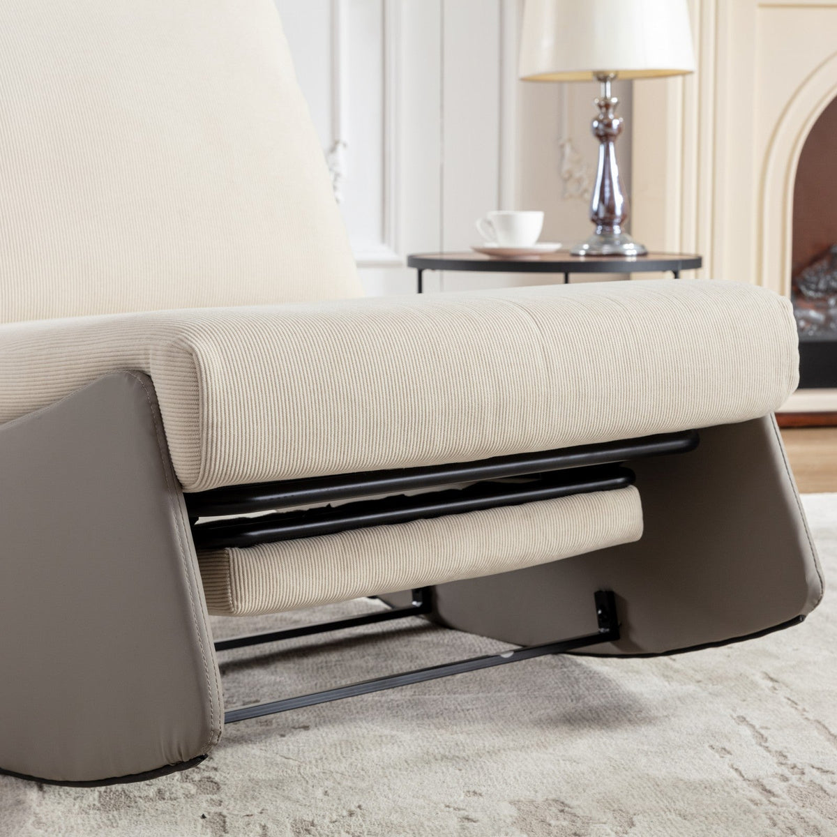 Modern rocking chair recliner, comfortable cushioned recliner with footstool, gray V.I.P Digital Presence