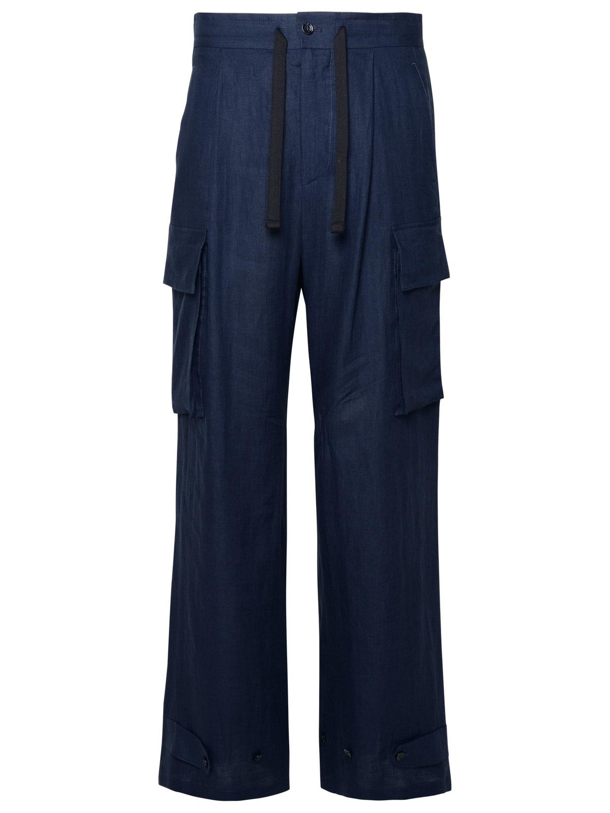 Dolce & Gabbana Blue Linen Cargo Pants