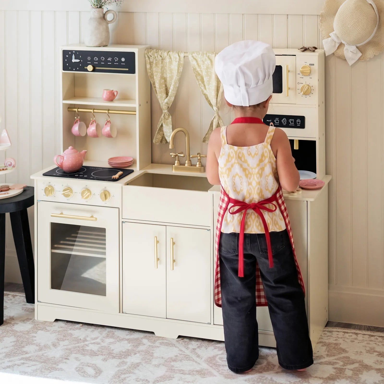 Tiny Land® Iconic Wooden Play Kitchen – Cream Pretend Cooking Set for Kids Tiny Land INC