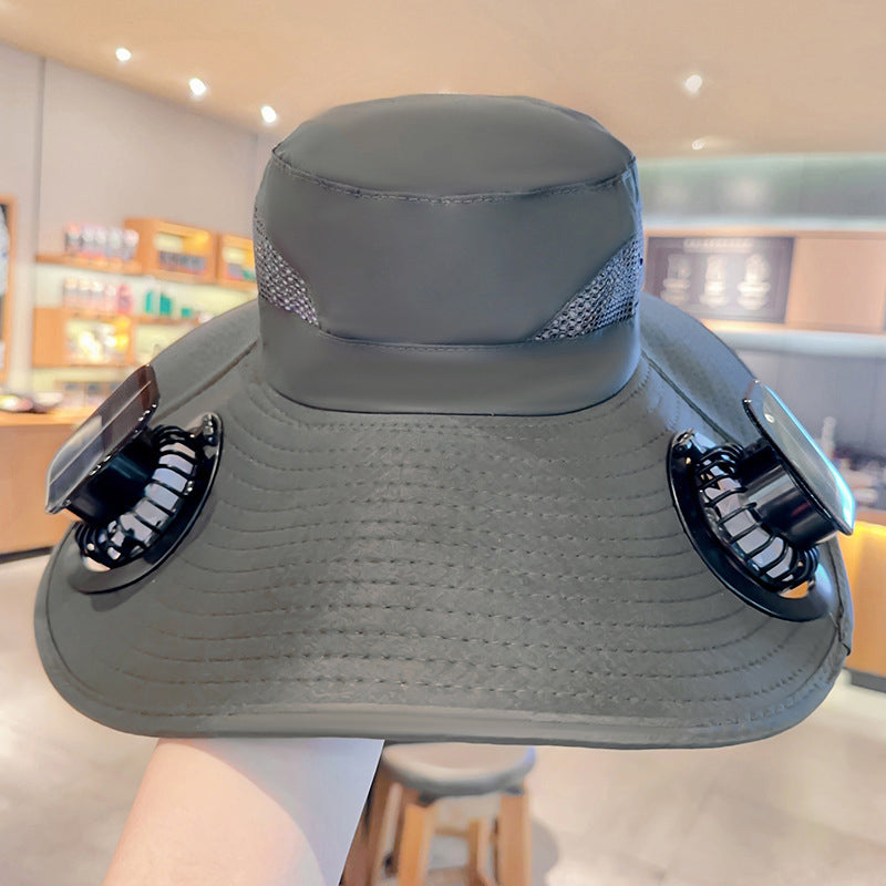 Solar fan hat: wide - brim bucket hat with 2 solar fans, men’s summer cap for outdoor fishing, camping, hiking. V.I.P Digital Presence