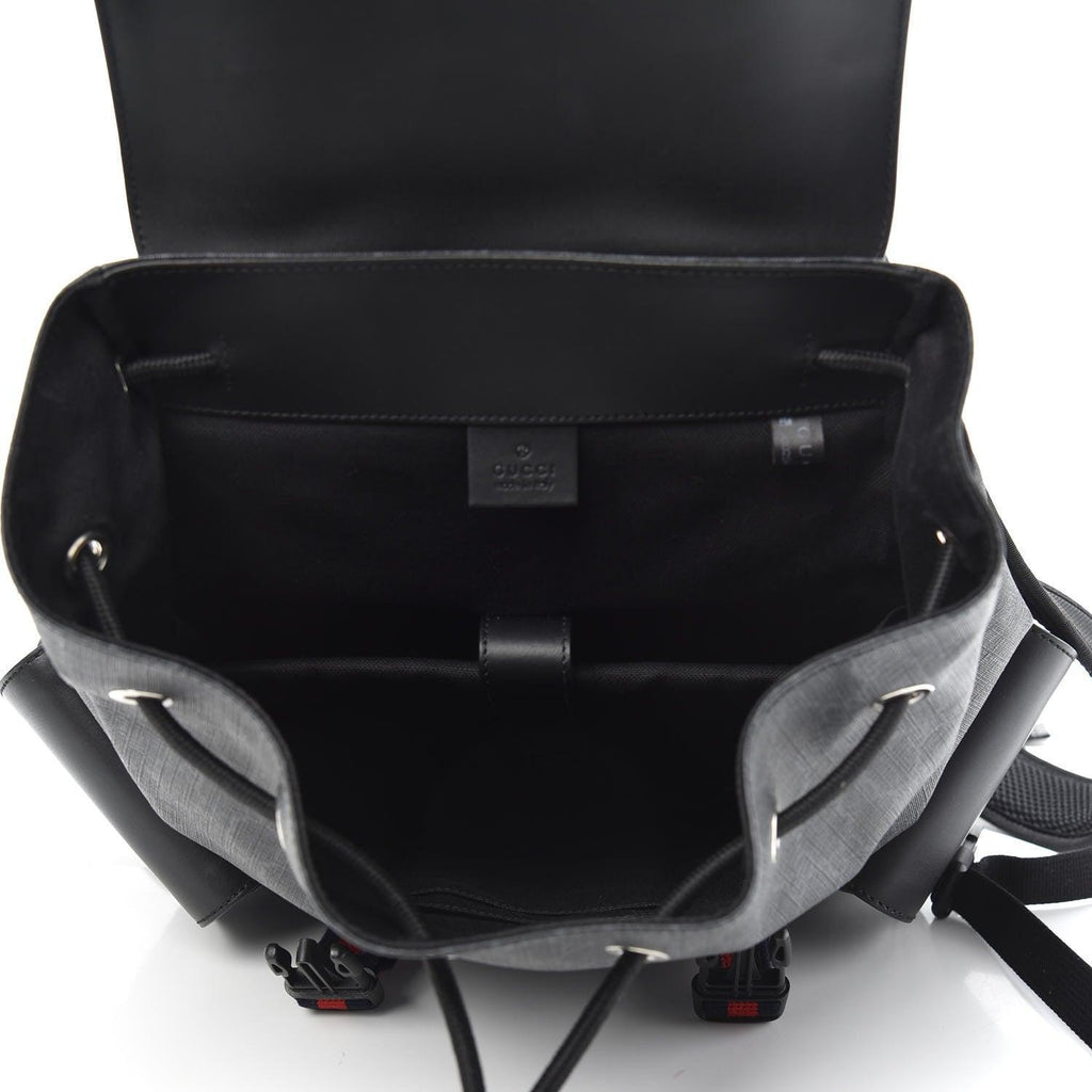 Gucci Soft GG Supreme Monogram Appia Calfskin Web Double Buckle Backpack Black Banlieue91