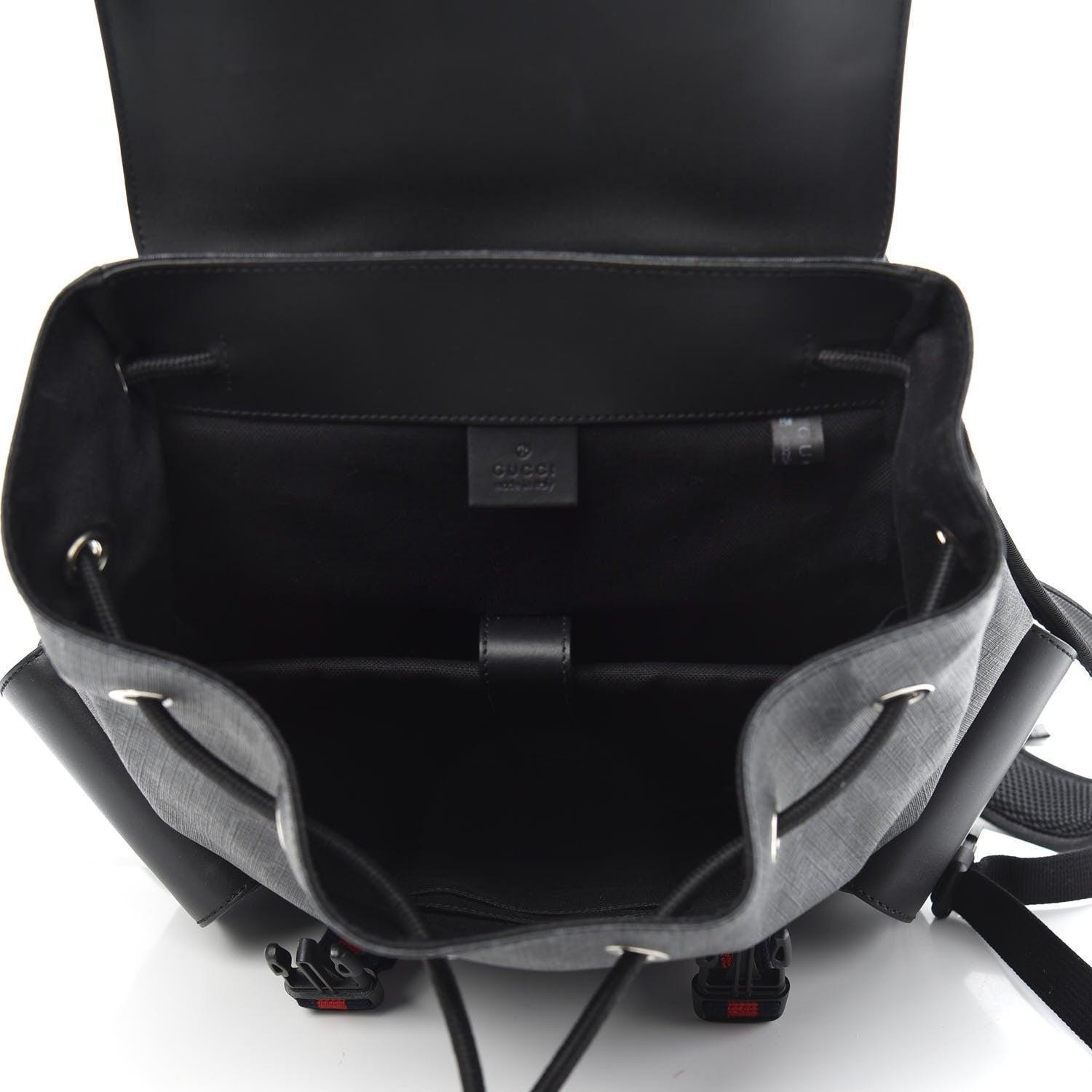Gucci Soft GG Supreme Monogram Appia Calfskin Web Double Buckle Backpack Black Banlieue91