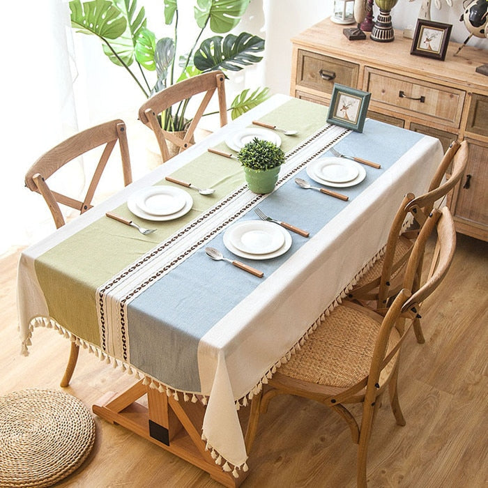 90*90 cm Plaid Decorative Linen Tablecloth With Tassel Waterproof Oilproof Thick Rectangular Wedding Dining Table Cover Tea Table Cloth