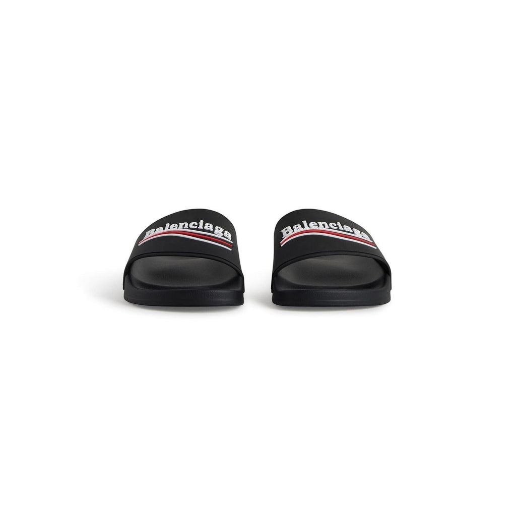 BALENCIAGA Pool Rubber Political Logo Sandals Banlieue91