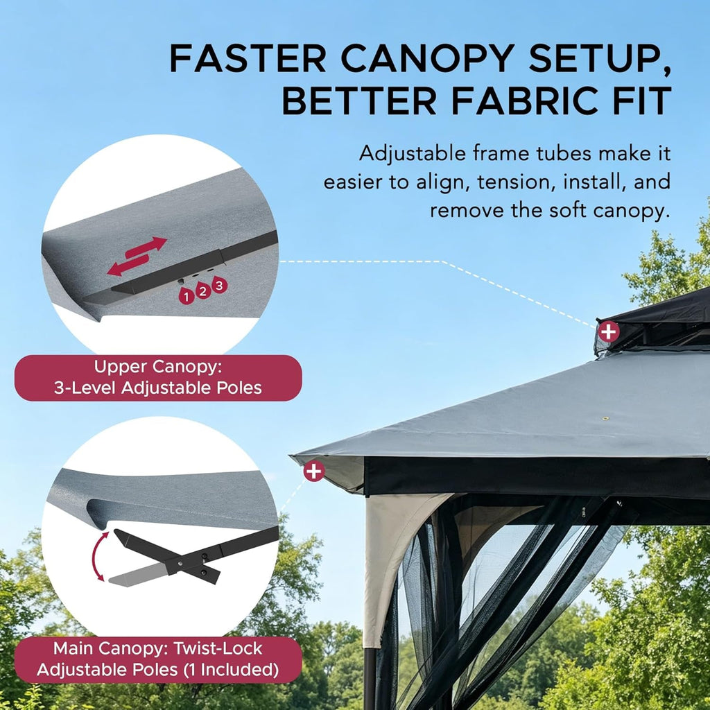 9 Ft Outdoor Gazebo Frame Durable With Mosquito Netting