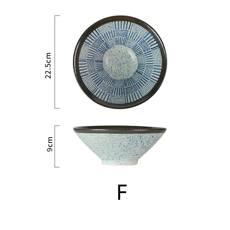 Lamian Noodles Bowl Sea Ripple Bamboo Hat Bowl Creative Large Soup Bowl Beef Noodle Bowl Home Vintage Bowl V.I.P Digital Presence