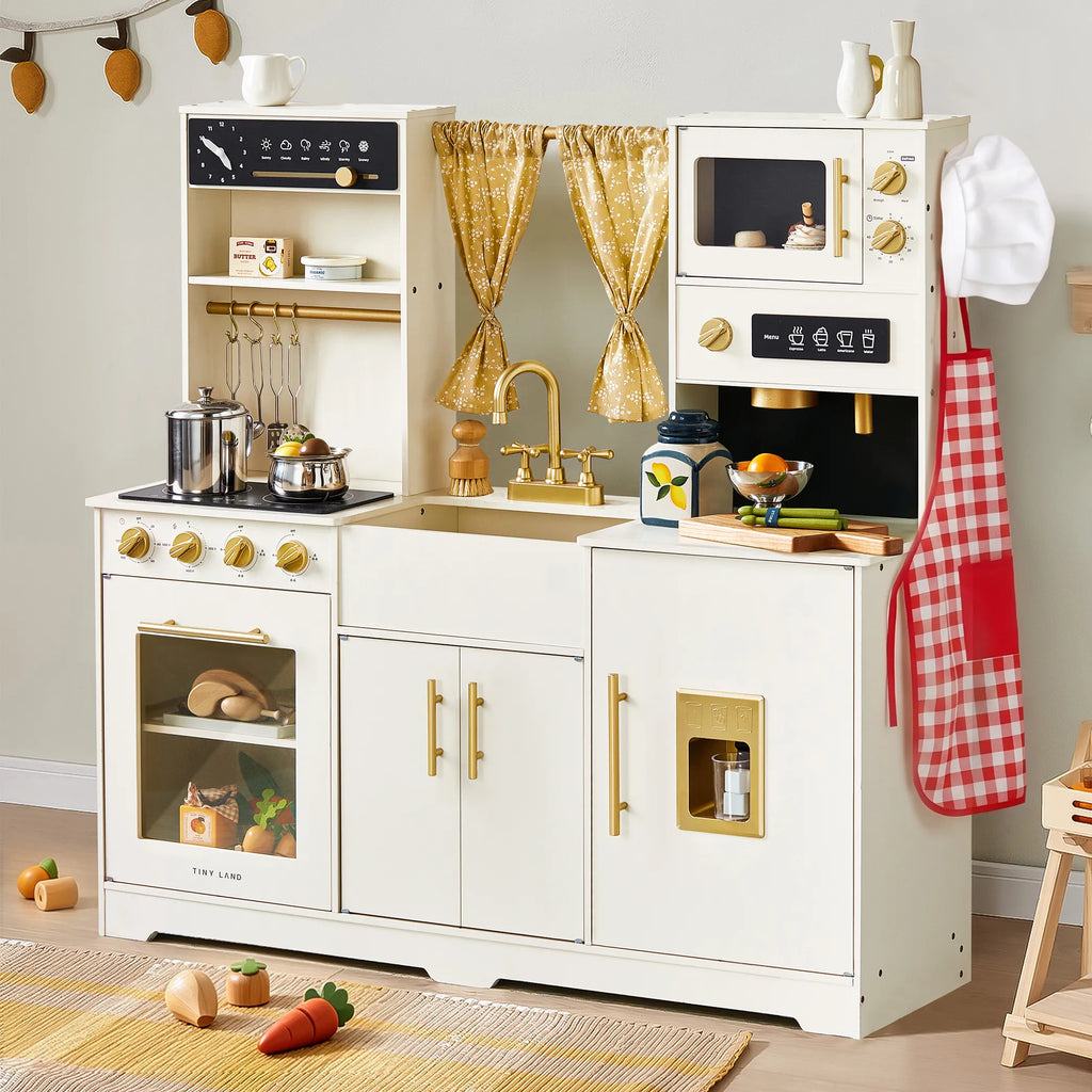 Tiny Land® Iconic Wooden Play Kitchen – Cream Pretend Cooking Set for Kids Tiny Land INC