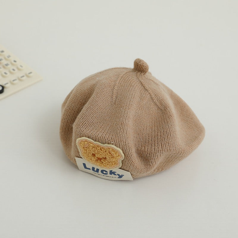 Children Spring and Autumn Beret Baby Cute Bear Hat Korean Version Male and Female Baby Corduroy Painter Hat V.I.P Digital Presence