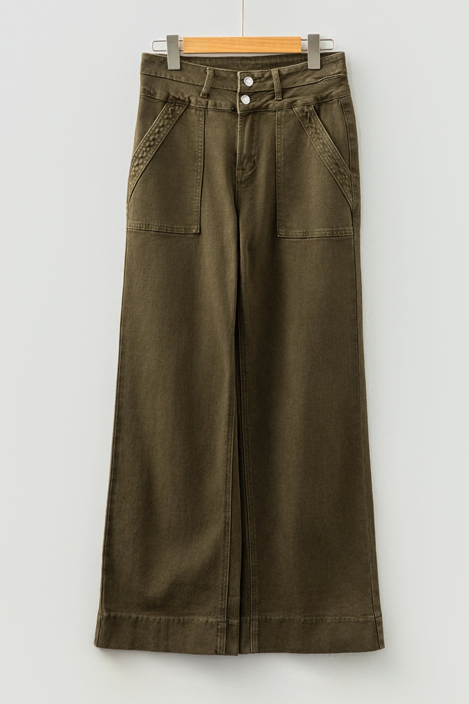 Jungle Green Double Waistband Loose Straight Jeans Shewin