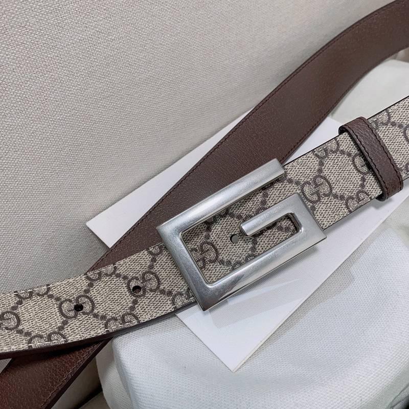 GUCCI Embellished coated-canvas and leather belt 'Grey' Banlieue91