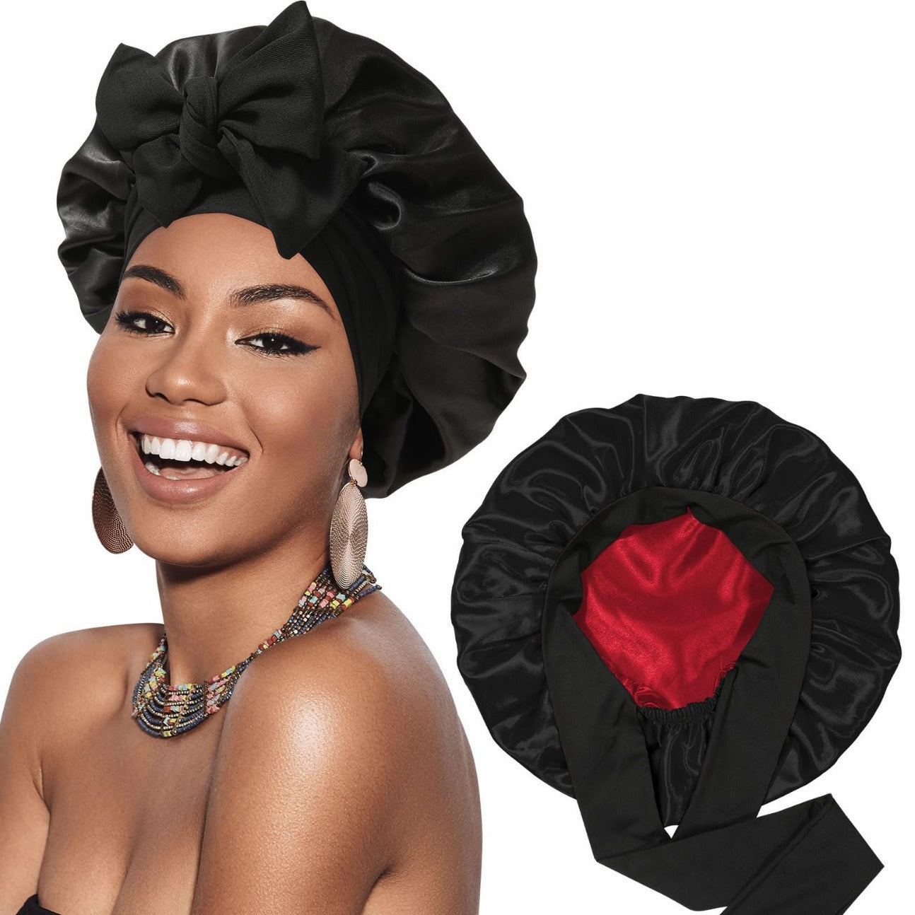Bow bow ribbon nightcap single-layer color Ding round hat long tail hair care hat V.I.P Digital Presence