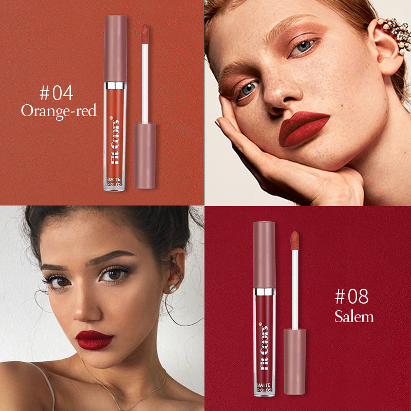 Fit Colors Matte Non-Stick Cup Lip Gloss Not Easy To Fade Matte Liquid Thin Tube Lipstick 8 Color Set Box