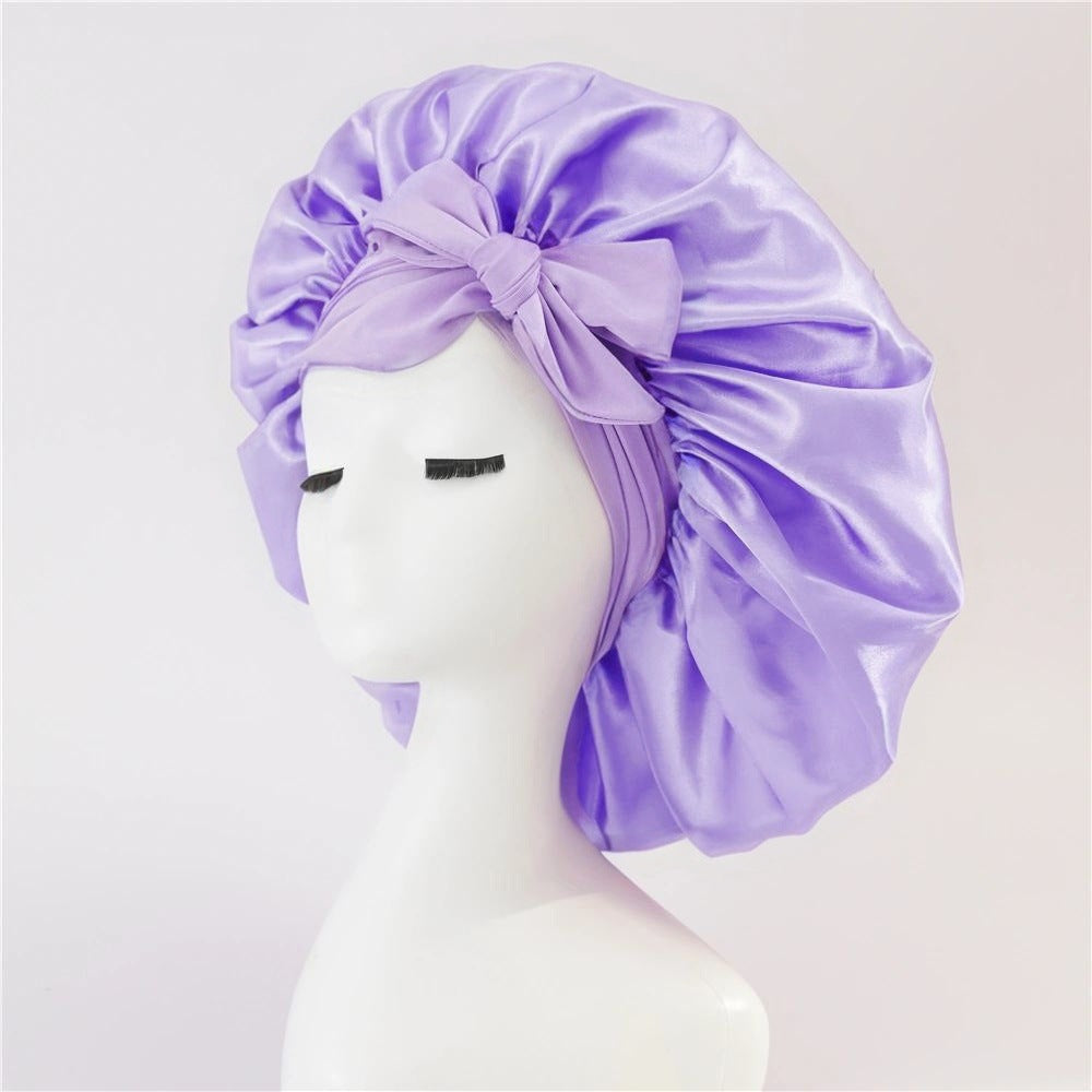 Elastic ribbon bow color Ding round hat solid color night cap wide-brimmed beauty hairdressing head scarf hat V.I.P Digital Presence