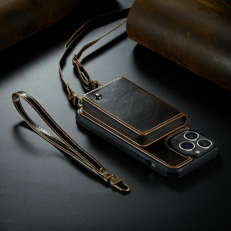 For iPhone14pro Plug-In Card 13pro Wallet Mobile Phone Case Samsung S22U Diagonal Straddle Mobile Phone Case V.I.P Digital Presence
