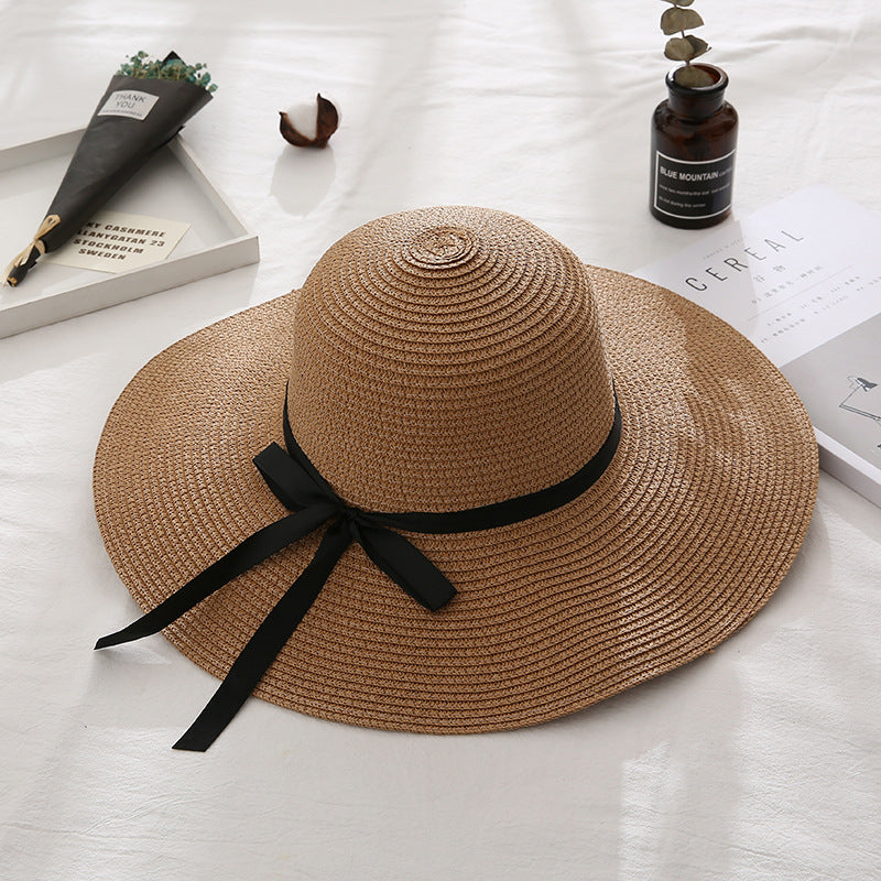 Summer Cap Black Ribbon Decorate Wavy Straw Hat For Girls Hat Kids Sun Cap Baby Beach Hats for Girls Stevvex
