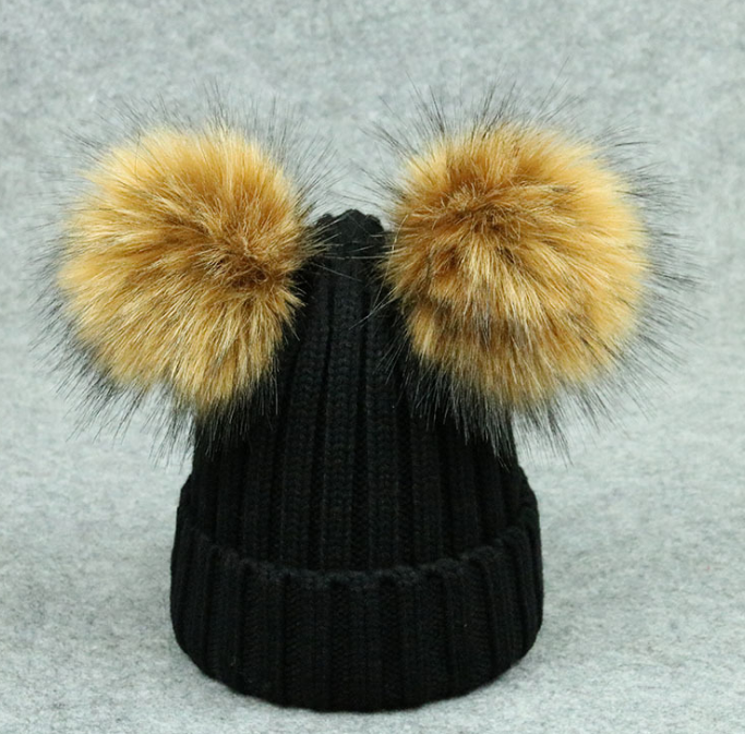 Modern Trend Children's Winter Toddler Baby Kids hat Cap With Two Double Pompom Ears Funny Hat Stevvex