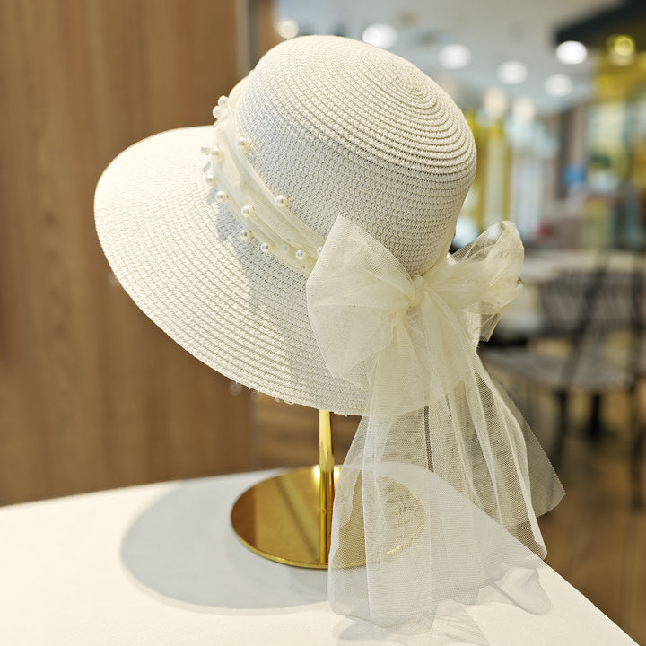 Modern Summer Sun Hat Charming White Bow Design Hat Sun Visor Women's Sun Hat Beach Hat Straw Sun Hat UV Protect Hats For Beach Women's Summer Outdoor Lightweight Hats Vintage Summer Hat Stevvex