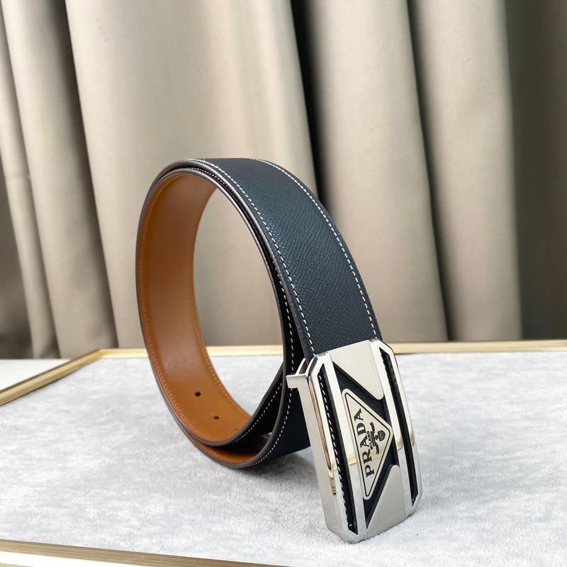 Prada Leather Belt Brushed Silver Buckle 'Black' Banlieue91