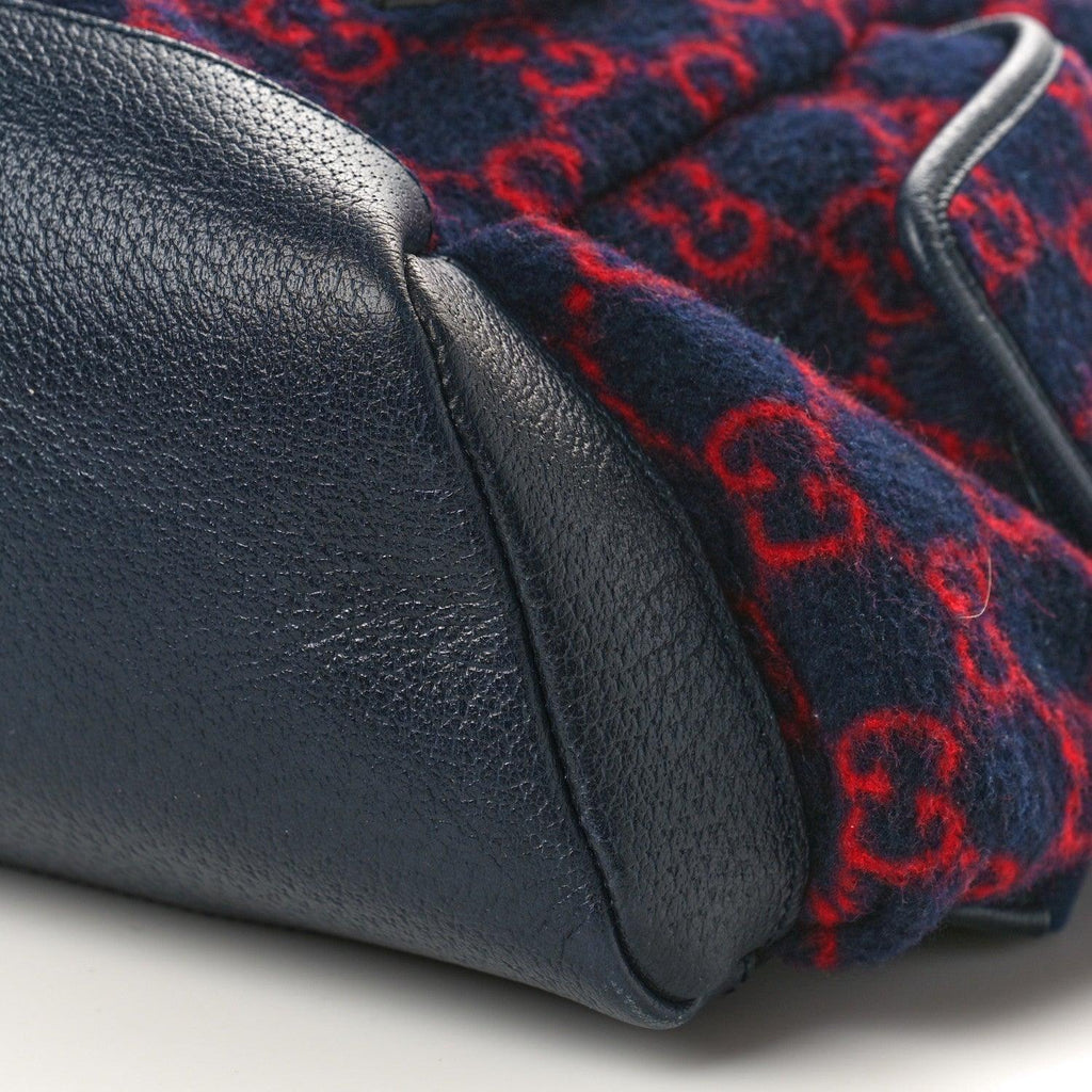 Gucci Covered Wool GG Monogram Small Double Buckle Backpack Navy Red Banlieue91