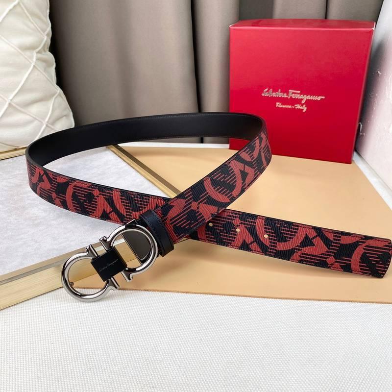 Salvatore Ferragamo Adjustable & Reversible Logo All Over Men Belt 'Red/Black' Banlieue91