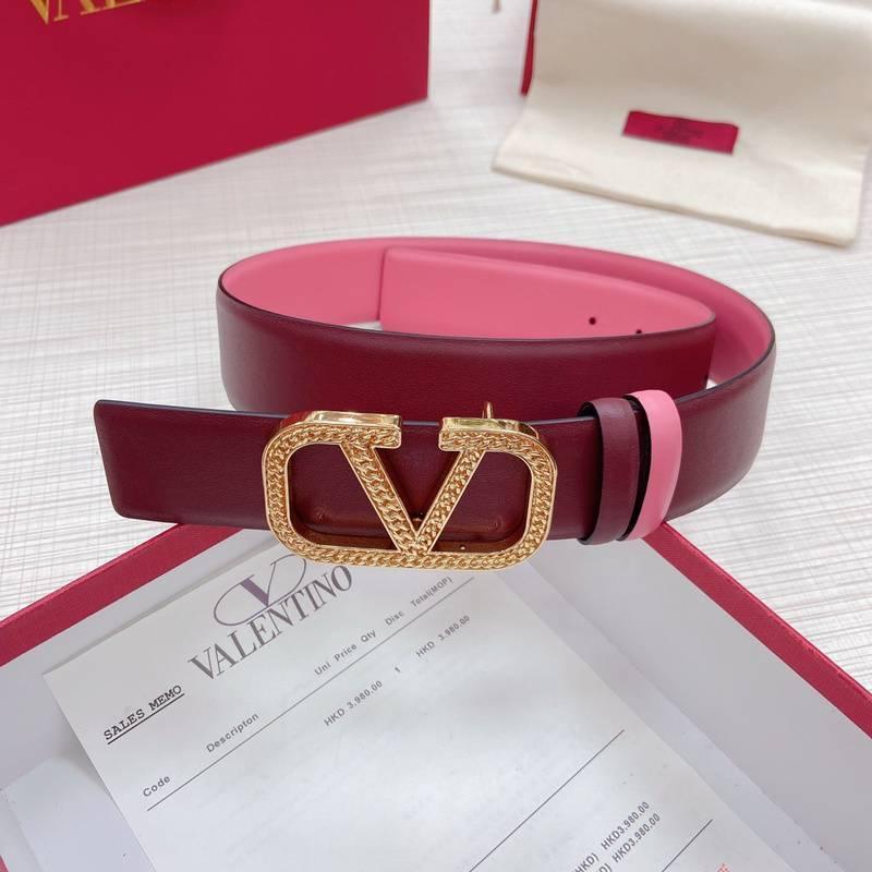 Valentino V logo Hammered Buckle Reversible Wide Signature Belt 'Red/Pink' Banlieue91