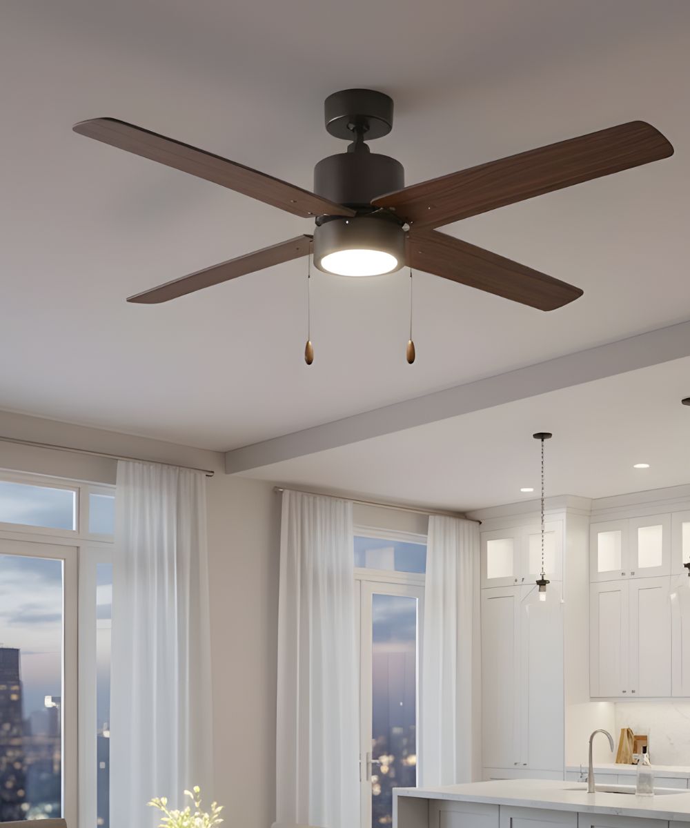 52" Aldea 4-Blade Ceiling Fan Oil Rubbed Bronze Motor Finish and Walnut Blade Finish with Integrated LED Light LampsUSA