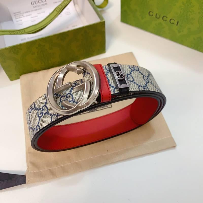 GUCCI Embellished coated-canvas and leather belt 'Grey' Banlieue91