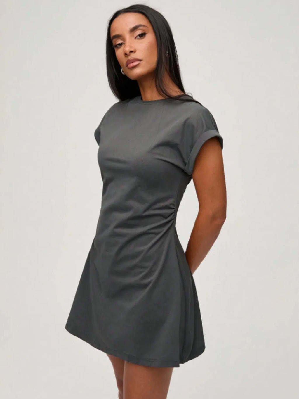 Round Neck Short Sleeve Mini Tee Dress