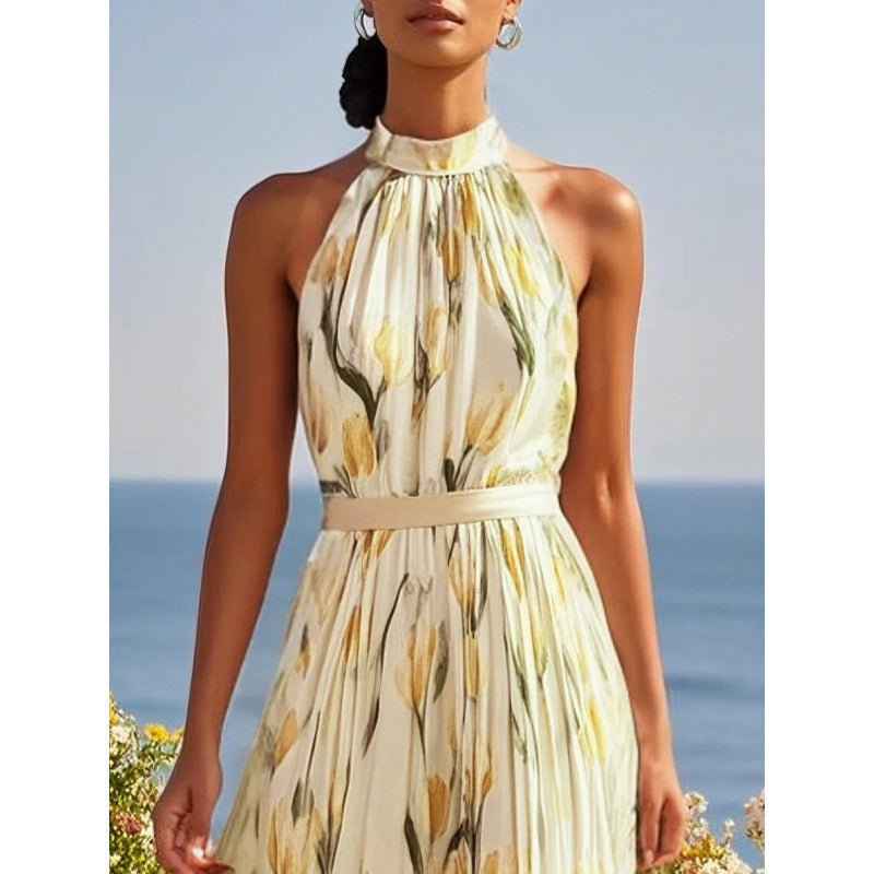 Women's Halterneck High-Waist Swing Dress – Floral & Solid Prints FitiqueFit