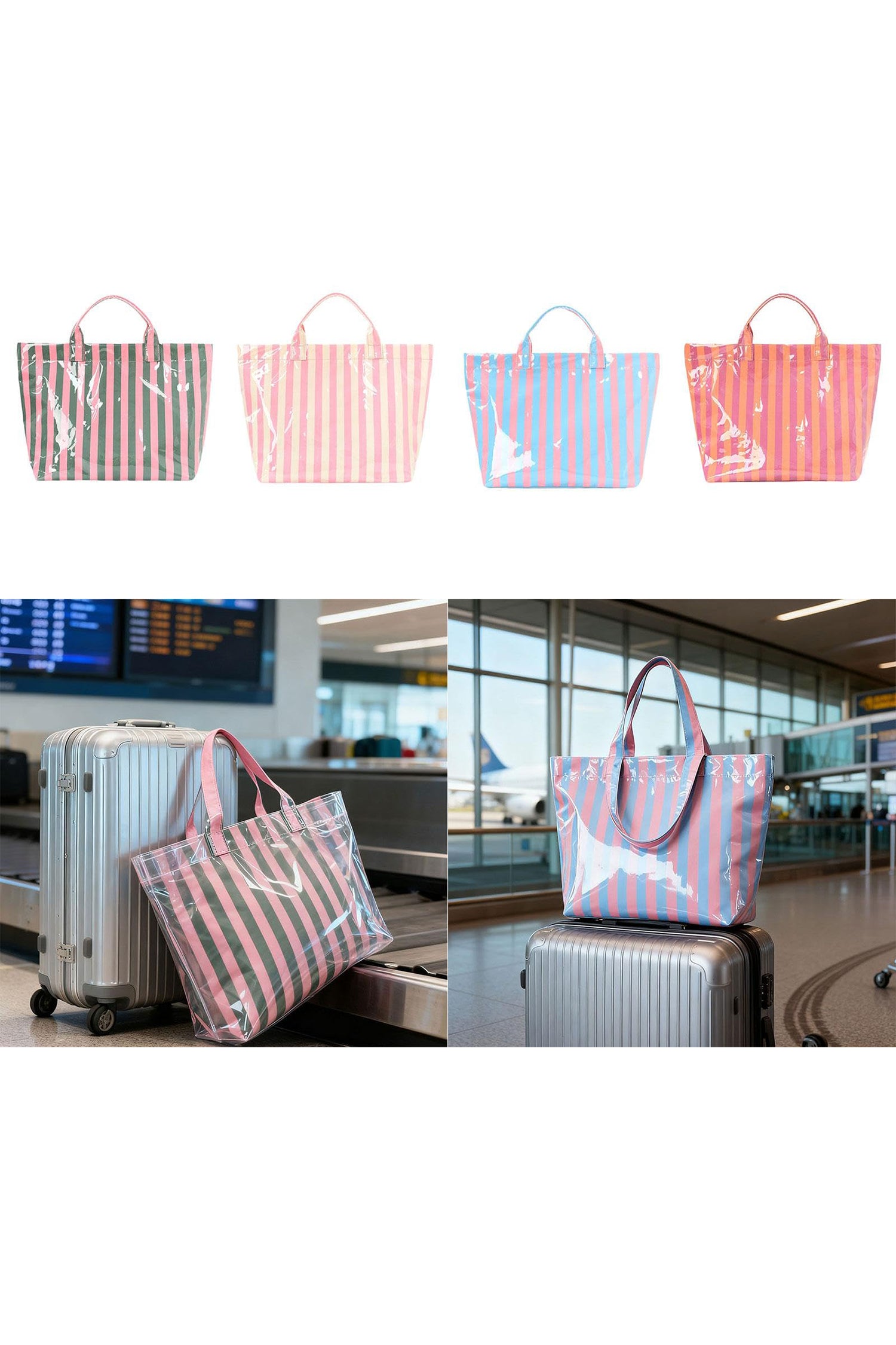 Red Glossy Striped Vinyl Large Tote Bag (Color Varied)