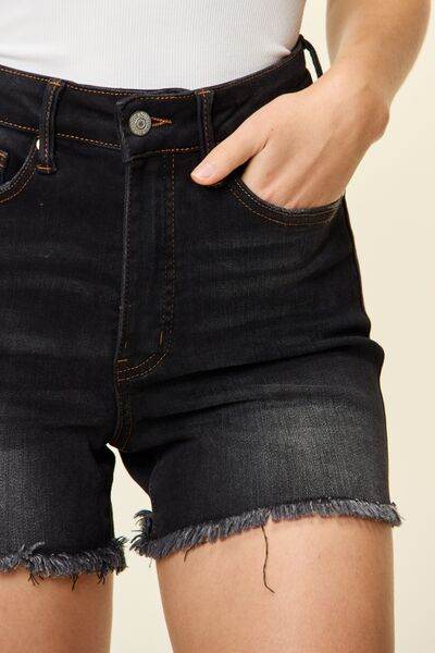 Judy Blue Full Size Tummy Control Fray Hem Women Black Shorts