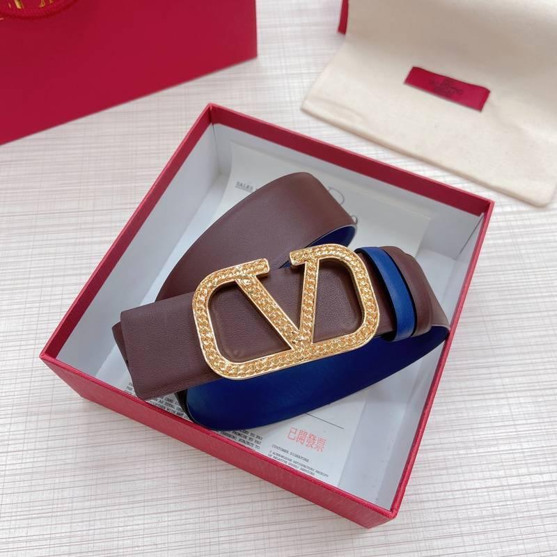 Valentino V logo Hammered Buckle Reversible Wide Signature Belt 'Brown/Blue' Banlieue91
