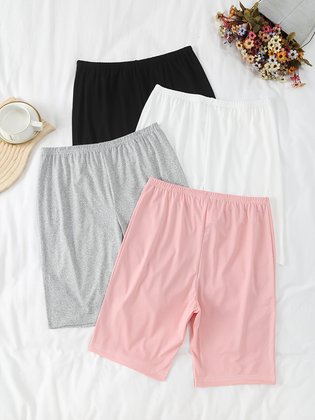 Plus Size Womens Comfy Elastic Waist Sleep Shorts 4Pack