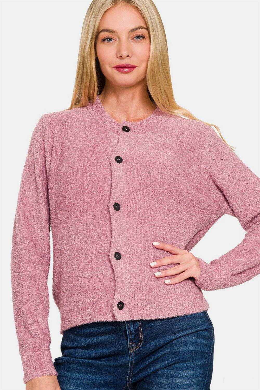 Zenana Button Down Long Sleeve Sweater Women Cardigan
